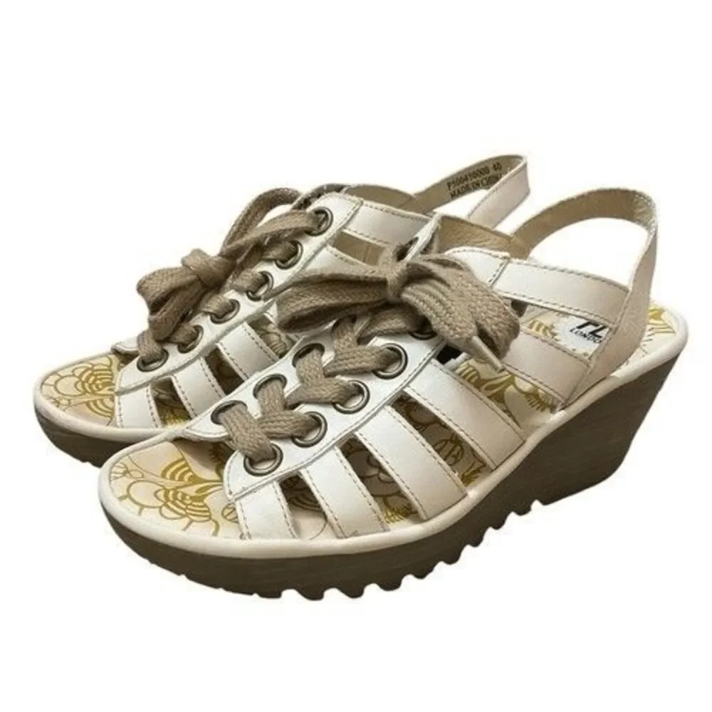 Fly‎ London Ylfa Lace Up Platform Wedge Sandal Women Size 40/US9-9.5 Festival